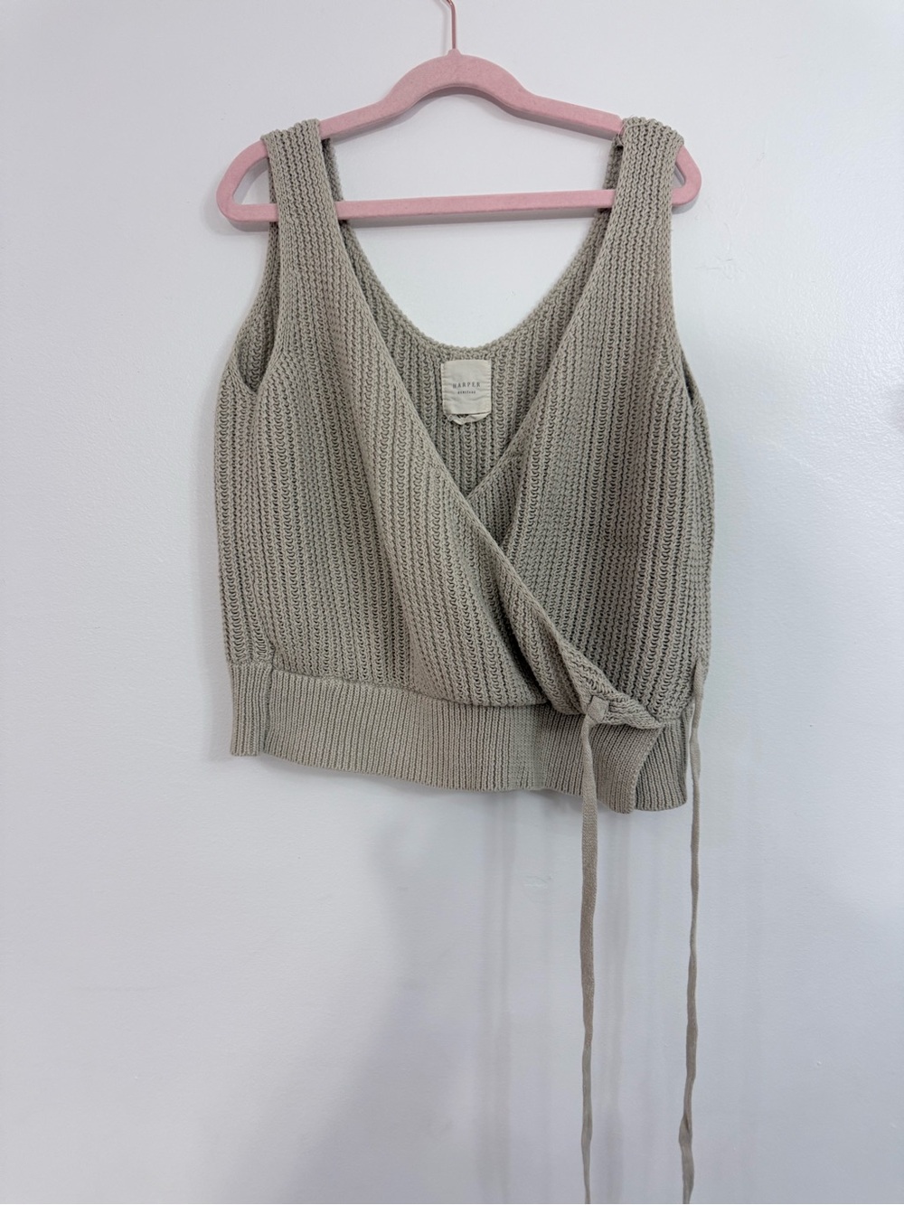 Knit Wrap Crop Tank Top - Beige